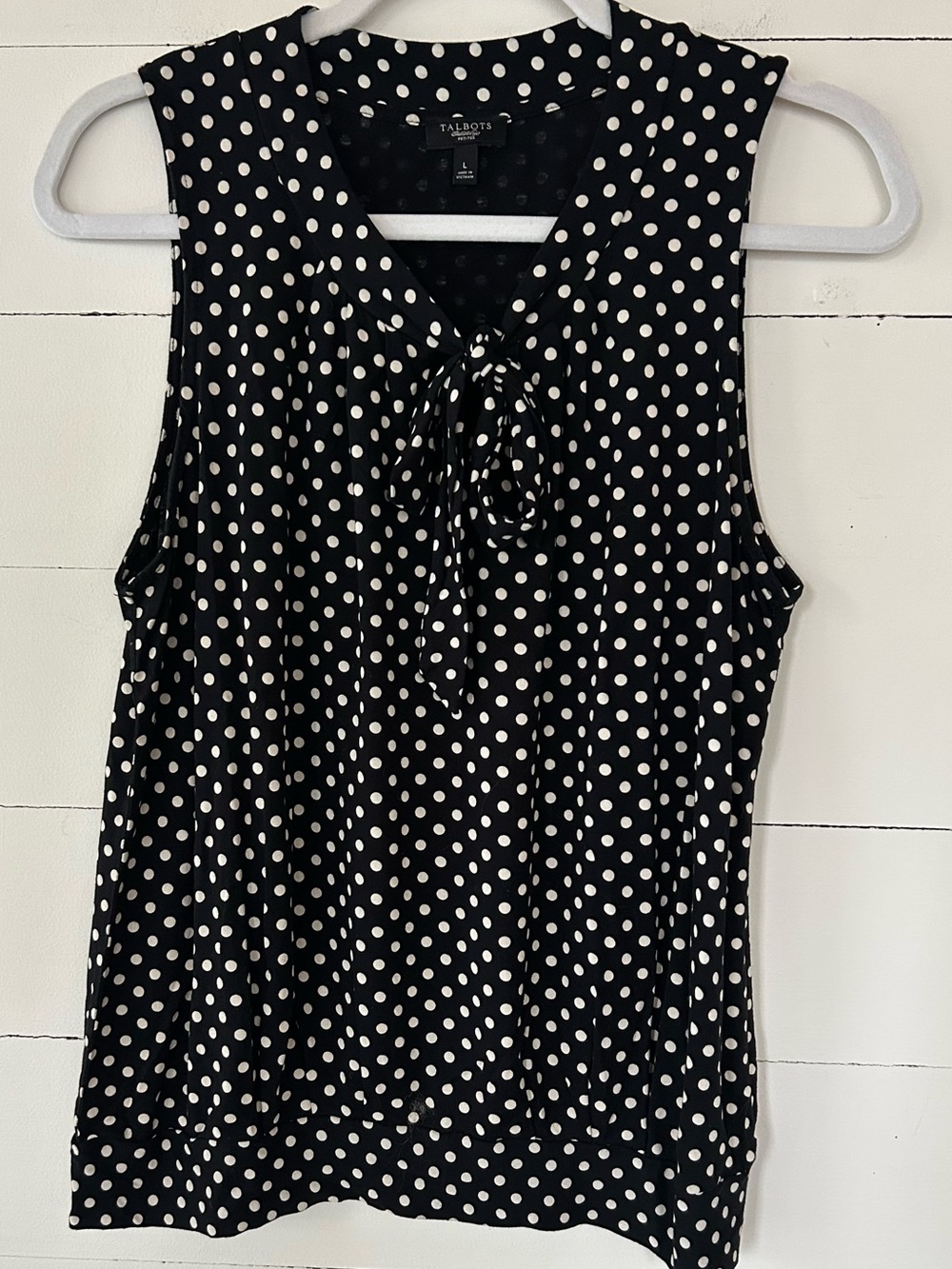 Talbots Black and White Polka Dot Sleeveless Tie Neck Camisole Size Large Petite